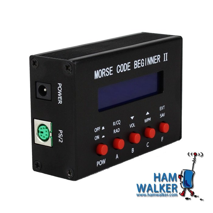 Figure 4 — A dedicated CW trainer platform ("Morse Code Beginner") — buttons, a display, and a speed control, for drilling code without a computer. Commercial versions exist, but this is squarely a buildable …
