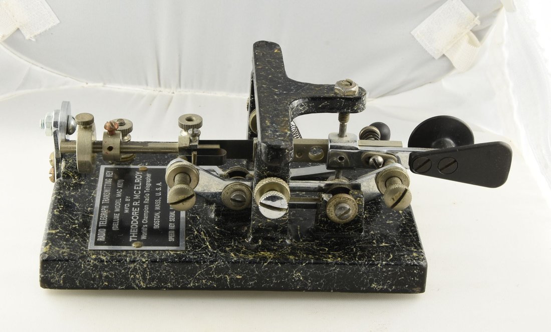 Figure 4 — A McElroy "Mac-Key" bug — the key made by Ted McElroy, the world code-speed champion (75.2 WPM, 1939), whose nameplates read "World's Champion Radio Telegrapher." (Photo: telegraphkeys.com collecti…