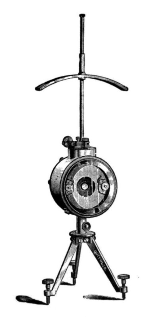 Figure 4 — Lord Kelvin's mirror galvanometer — a mirror on the galvanometer suspension threw a reflected light-beam across a distant scale, so that a signal too faint to move a visible needle became a bright …