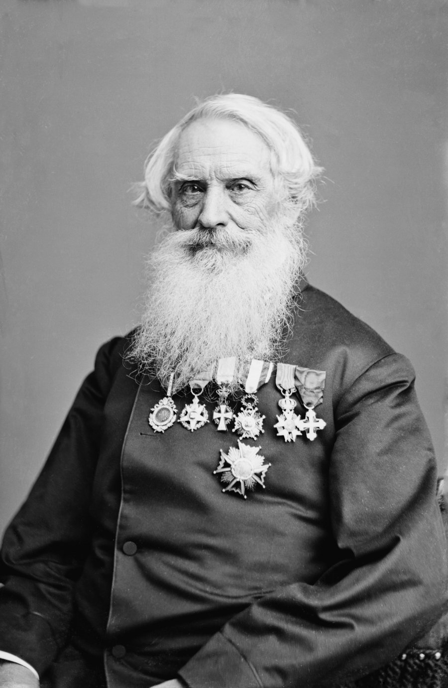 Figure 2 — Samuel F. B. Morse in old age — the painter and promoter who got the telegraph funded and built. (Mathew Brady portrait; Library of Congress, public domain.)